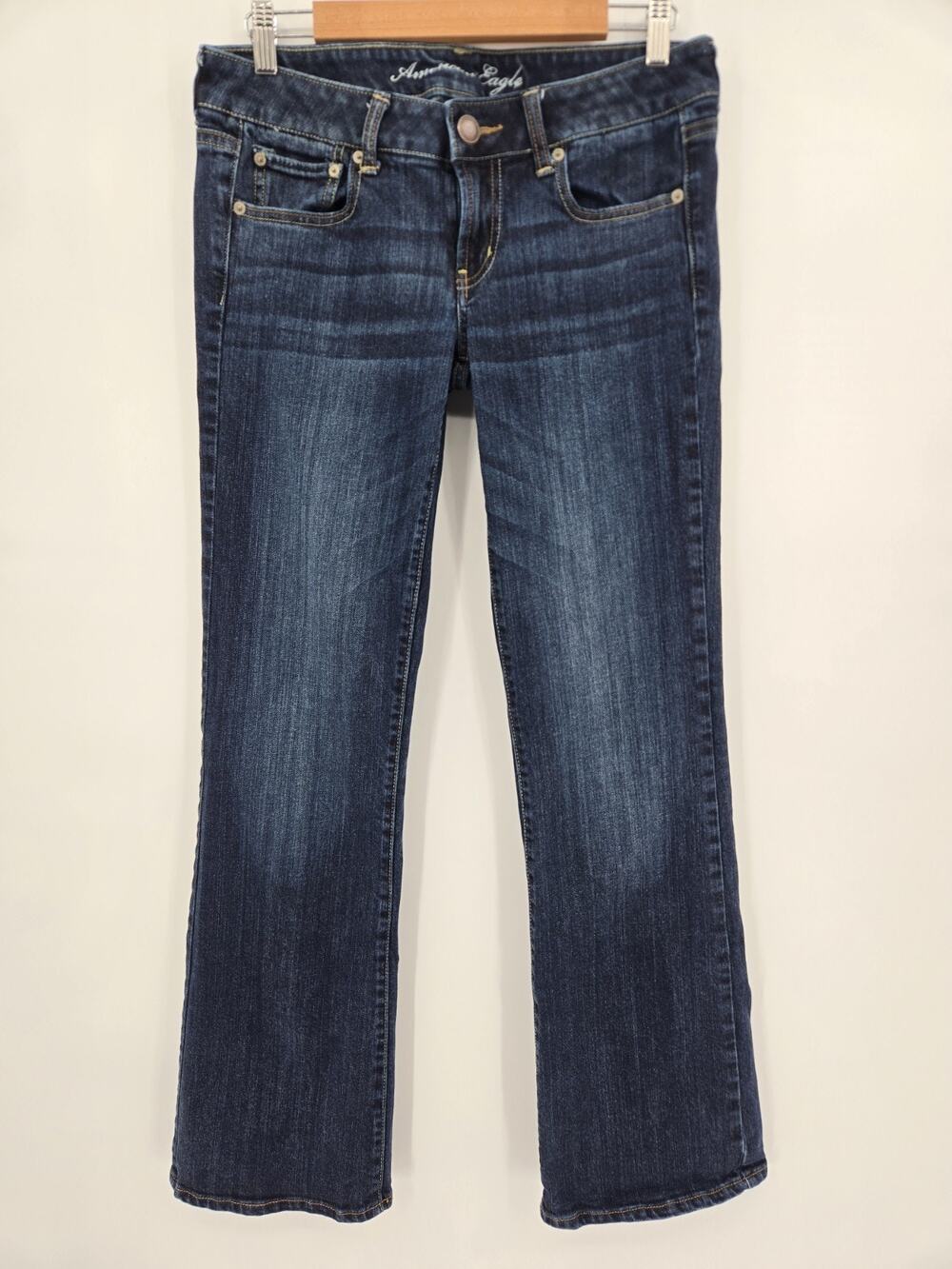 American Eagle Favorite Boyfriend Jeans Low Rise Y2K Dark Wash Boot Size 8 Long